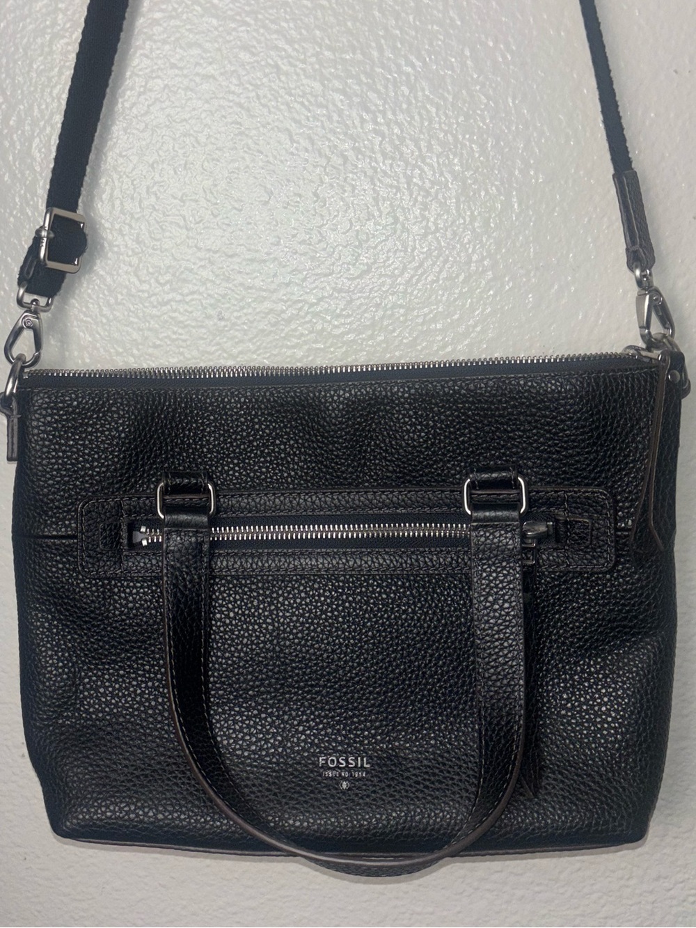 Fossil Black Pebbled Leather Convertible Satchel Crossbody Purse Mid Size - Picture 4 of 16